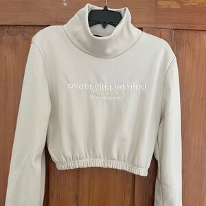 Pretty Little Thing Manchester Beige Cropped Sweatshirt M